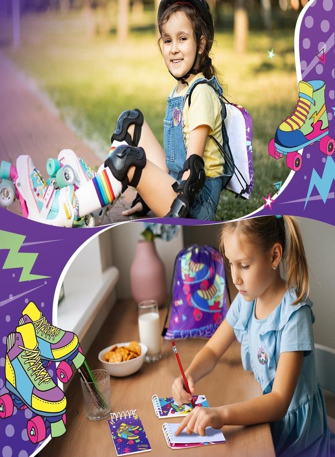 Tellingyou 140 Pcs Roller Skate Party Favors Includes 12 Drawstring Backpacks 12 Silicone Wristbands 12 Badges 12 Keychains 18 Notepads 12 Pencils 12 Slap Bracelets 50 Stickers for Retro Hip Hop Party - Image 4